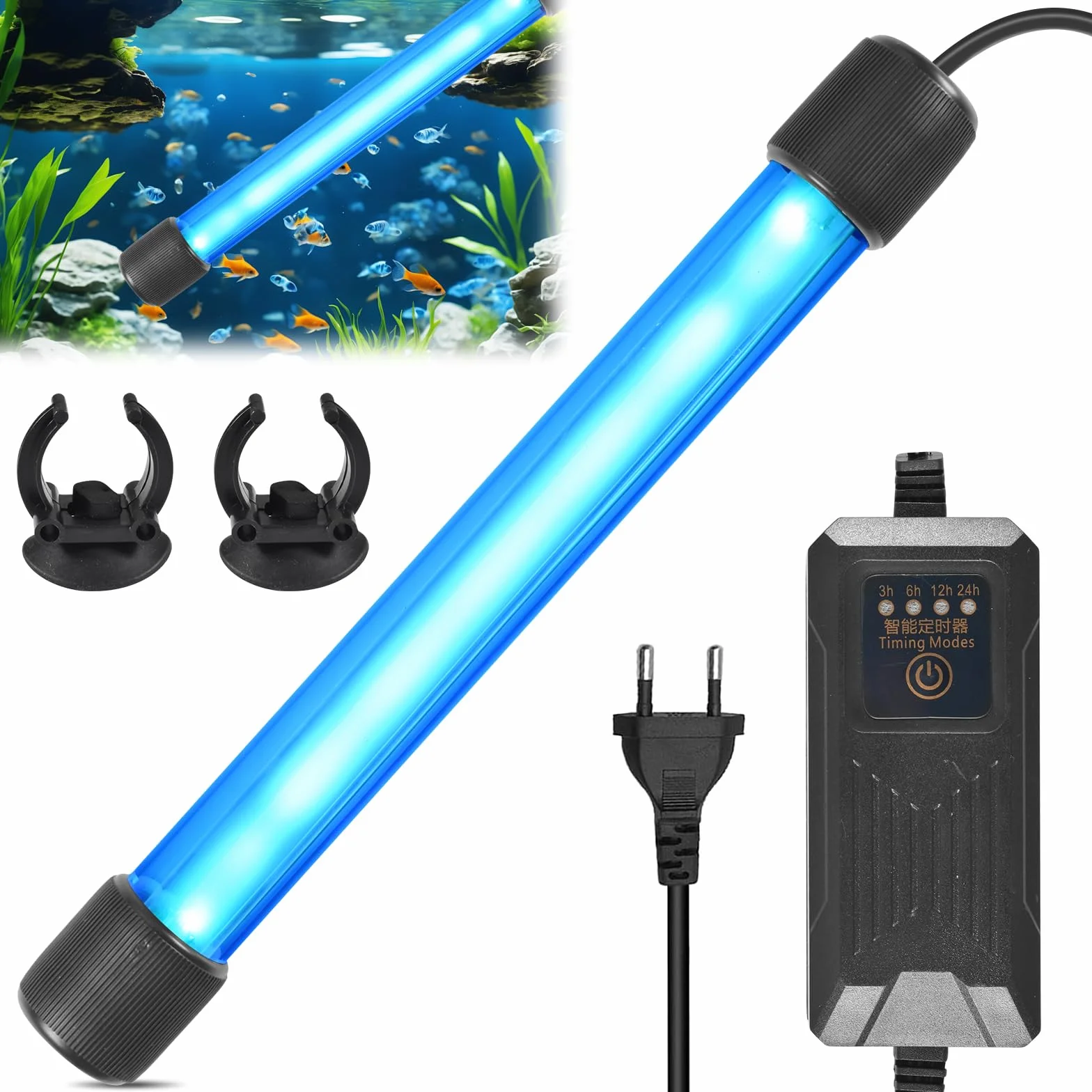 Funmo Sterilizzatore UV Acquario, Sommergibile Luce Sterilizzatrice, Ultravioletto Sterilizzatore Acqua, Aquarium Filter UV Sterilizer, Lampada UV per la Pulizia di Acquario, Fishbowl