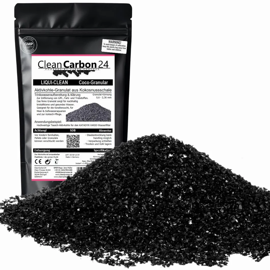 2,5 litri di granulato di carbone attivo da gusci di noce di cocco per il trattamento delle acque (0,6-2,36 mm/8 x 30 mesh) [classe energetica A]